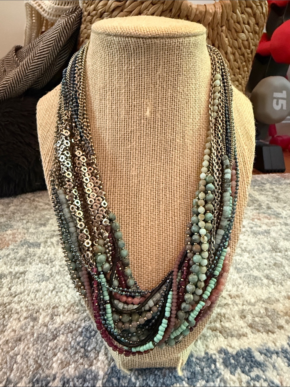 Stella & Dot Multistrand Beaded Necklace in Mint, Teal & Rose